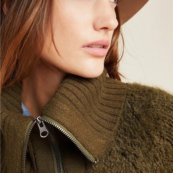Anthropologie Bethany Zip Front Cardigan Olive Teddy XS - Picture 4 of 7